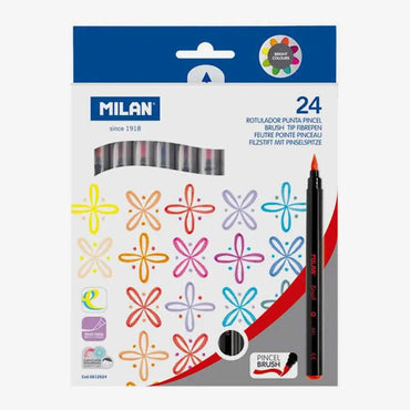 Milan Water Based Brush Tip Fibre Pens Box of 24 The Stationers